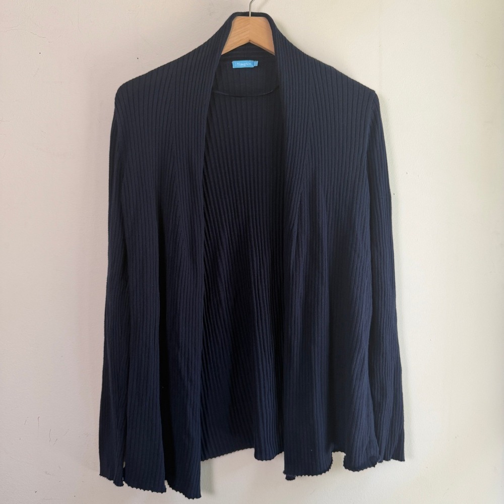 J. McLaughlin Ribbed Open Front Cardigan Sweater Navy Blue Large